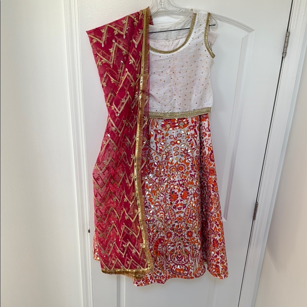 Floral and mirror Lahenga - Picture 3 of 8